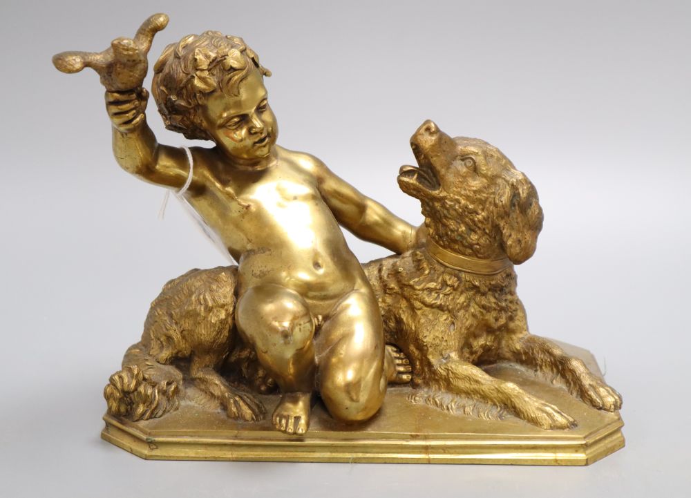 A Charles Menn ormolu group of child, dog and bird, height 20cm